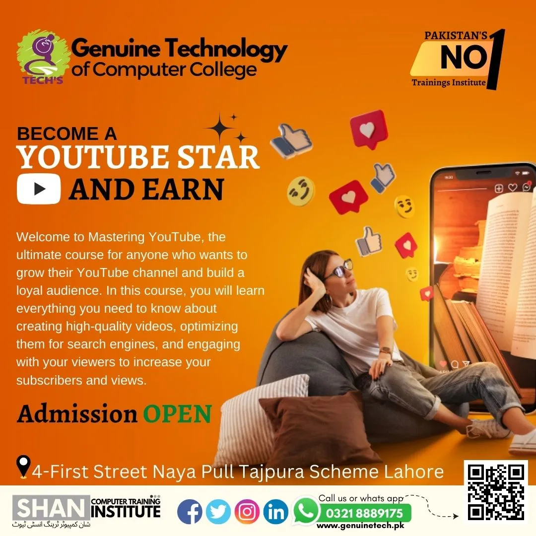Become a YouTube Star & Earn - short courses in lahore
