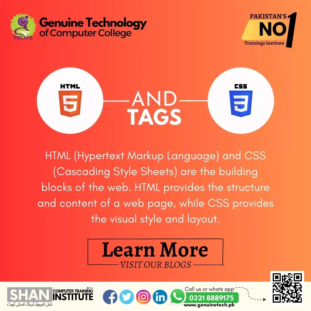 HTML and CSS Tags - Genuine Technology - short courses in lahore