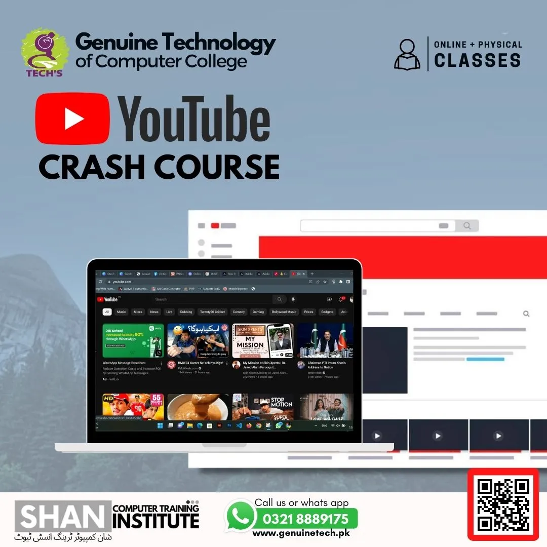 Youtube Crash Course in Lahore - Shan College - shan computer trainings institute