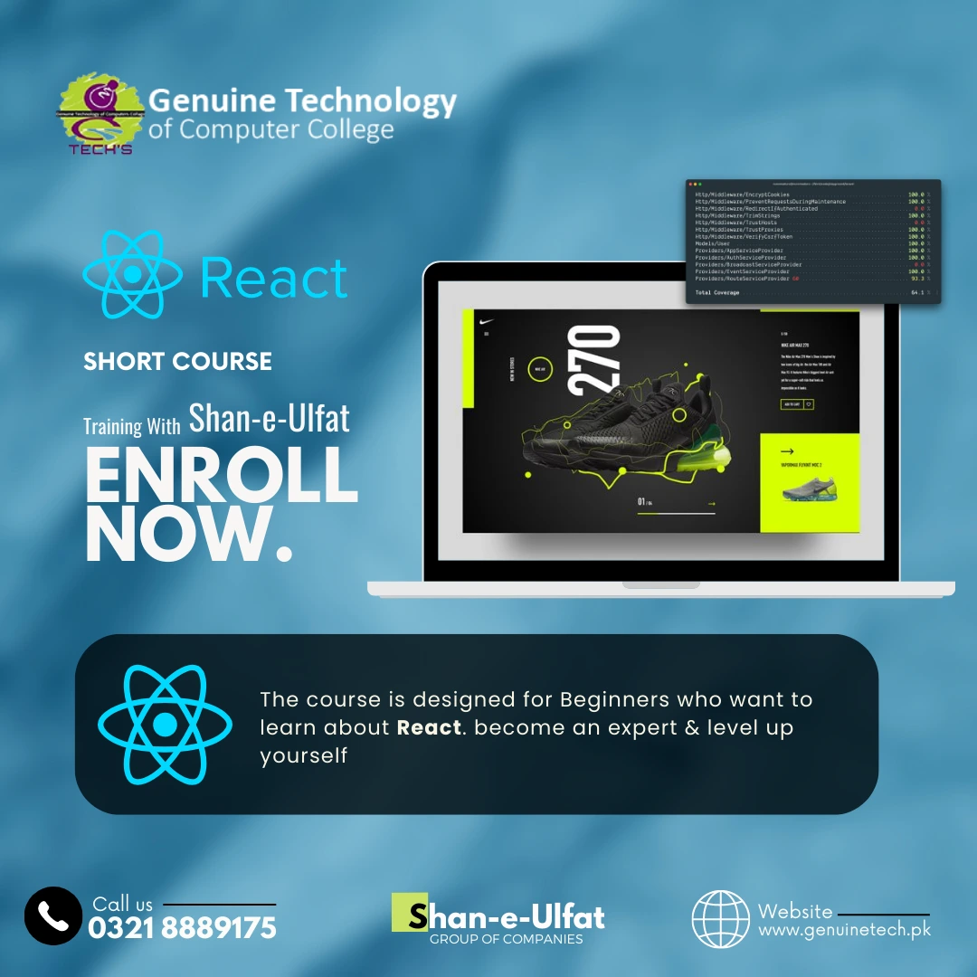 React is a popular JavaScript library - short courses in lahore