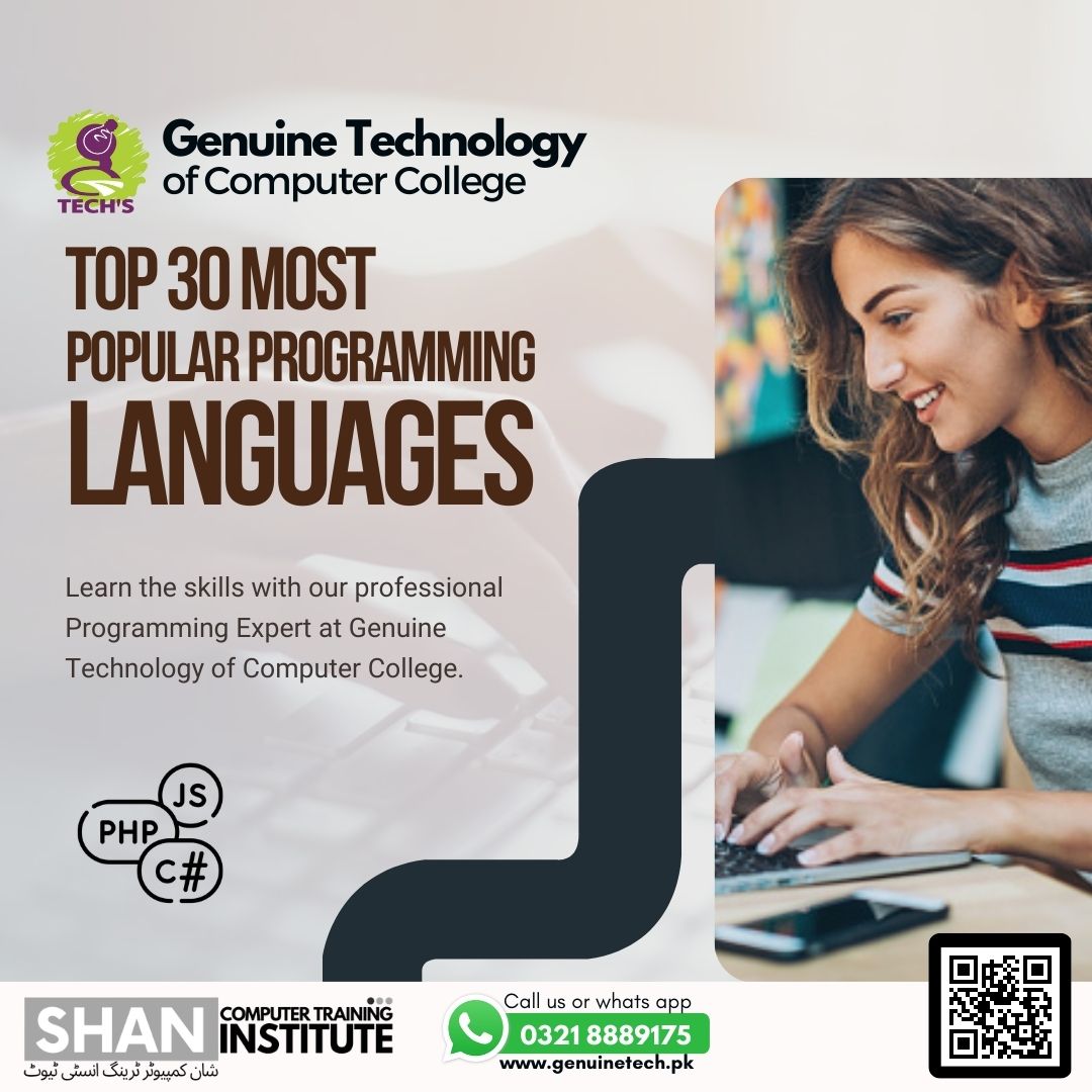 Top 30 Most Popular Programming Languages - short courses in lahore