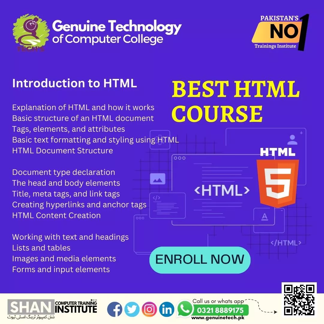 Best HTML Courses - short courses in lahore