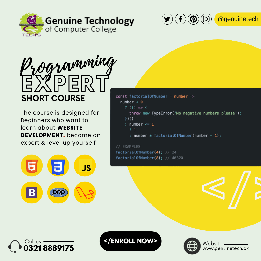 Become A Programming Expert ~ Shan College - short courses in lahore