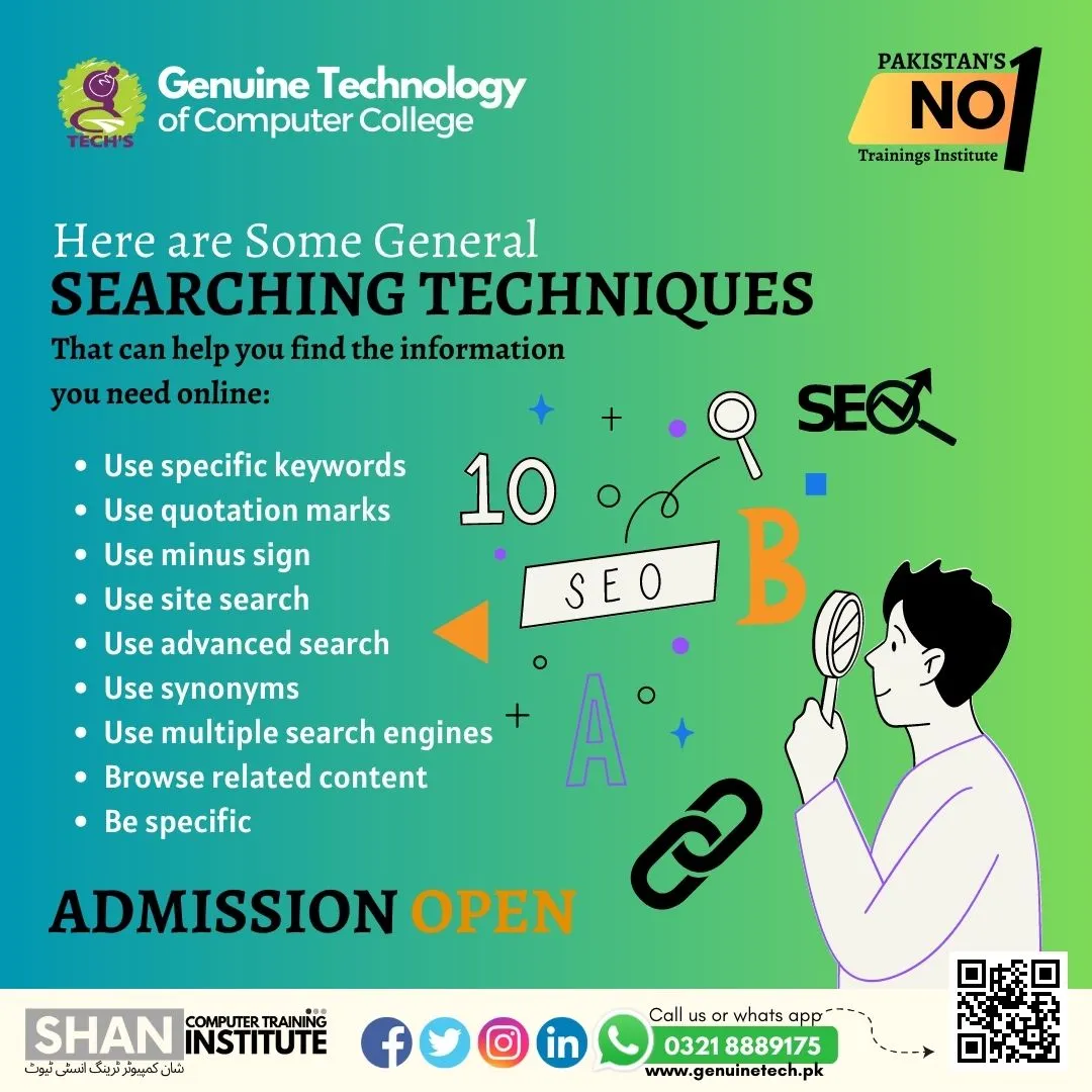General Searching Techniques - short courses in lahore